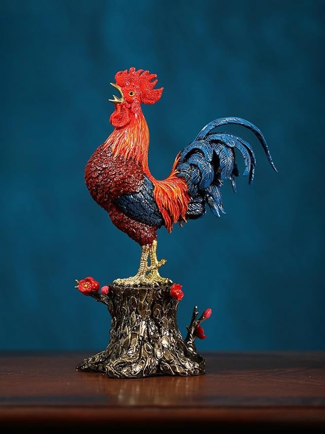 Feng Shui Caishen Metal Rooster Statue & Figurine