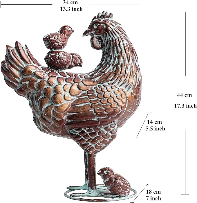 Metal Rooster, Hen & Chicks Garden Sculpture Set – Farmhouse Chicken Yard Art for Outdoor Lawn, Patio, or Backyard Decor